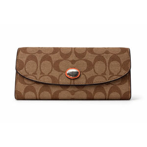 VTG Coach Signature Khaki Canvas Brown Leather Rainbow Stripe Interior Wallet